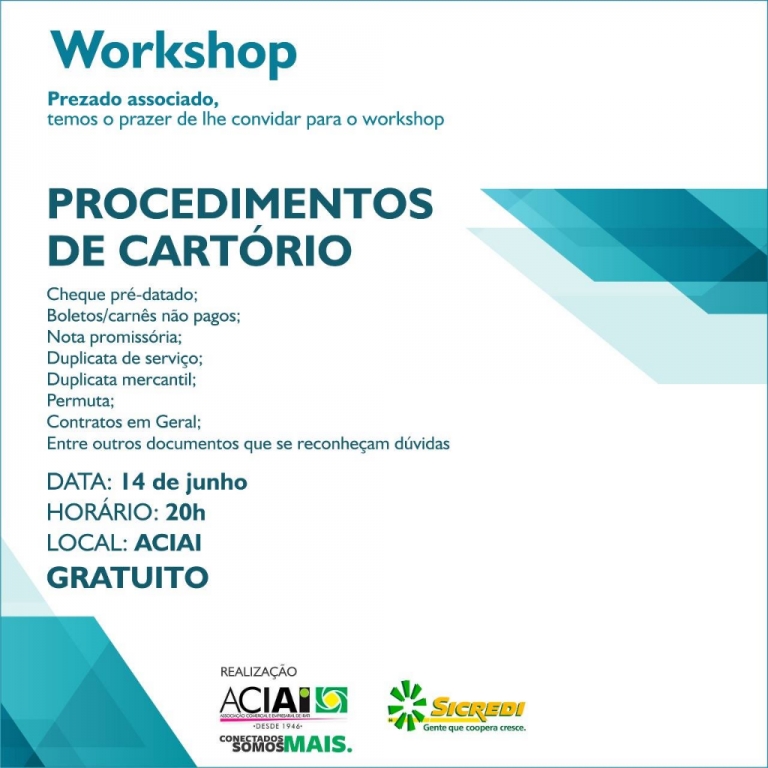 WORKSHOP VAI TRATAR SOBRE PROCEDIMENTOS DE CARTÓRIO