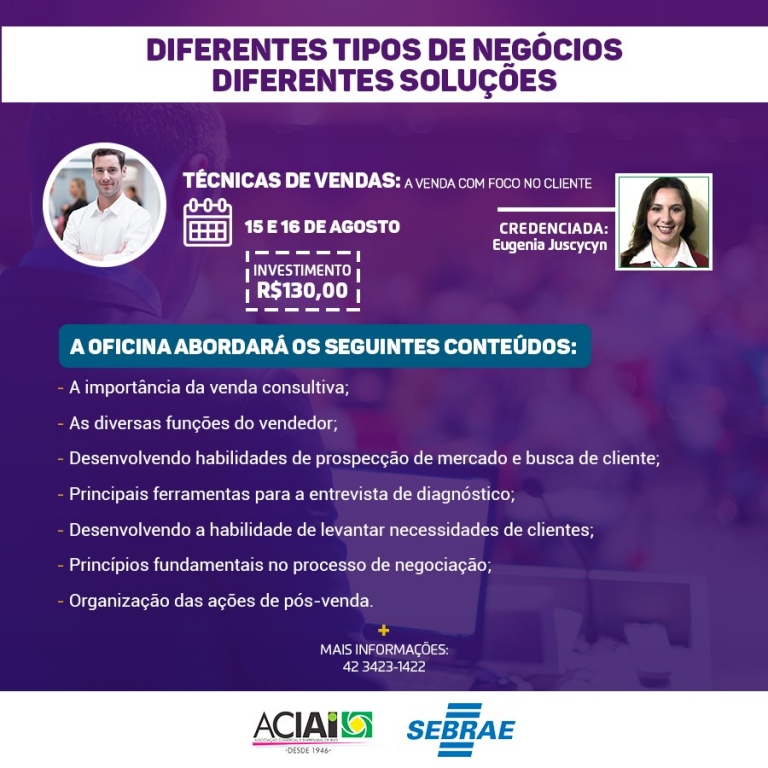 EM PARCERIA COM O SEBRAE, A ACIAI REALIZA OFICINA DE VENDAS